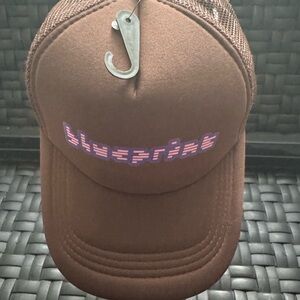 Brown Trucker Hat with Pink Logo Blueprint